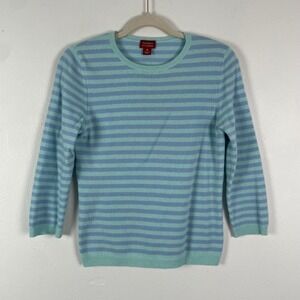 Halogen 100% Cashmere Striped Crew Neck 3/4 Sleeve Sweater Blue Green Size‎ M
